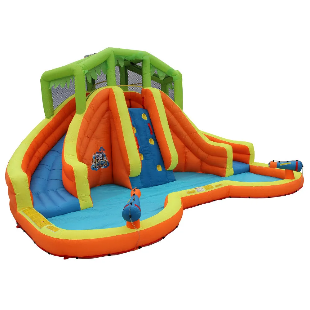 Banzai Twin Falls Lagoon Inflatable Water Slide with Dual Slides & Cannons