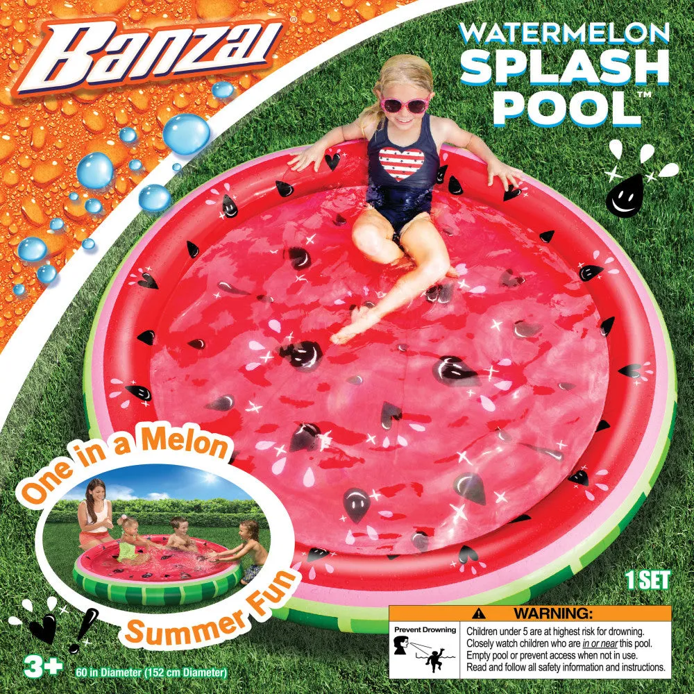 Banzai Watermelon Splash Inflatable Pool, 60-inch Diameter, Summer Outdoor Fun