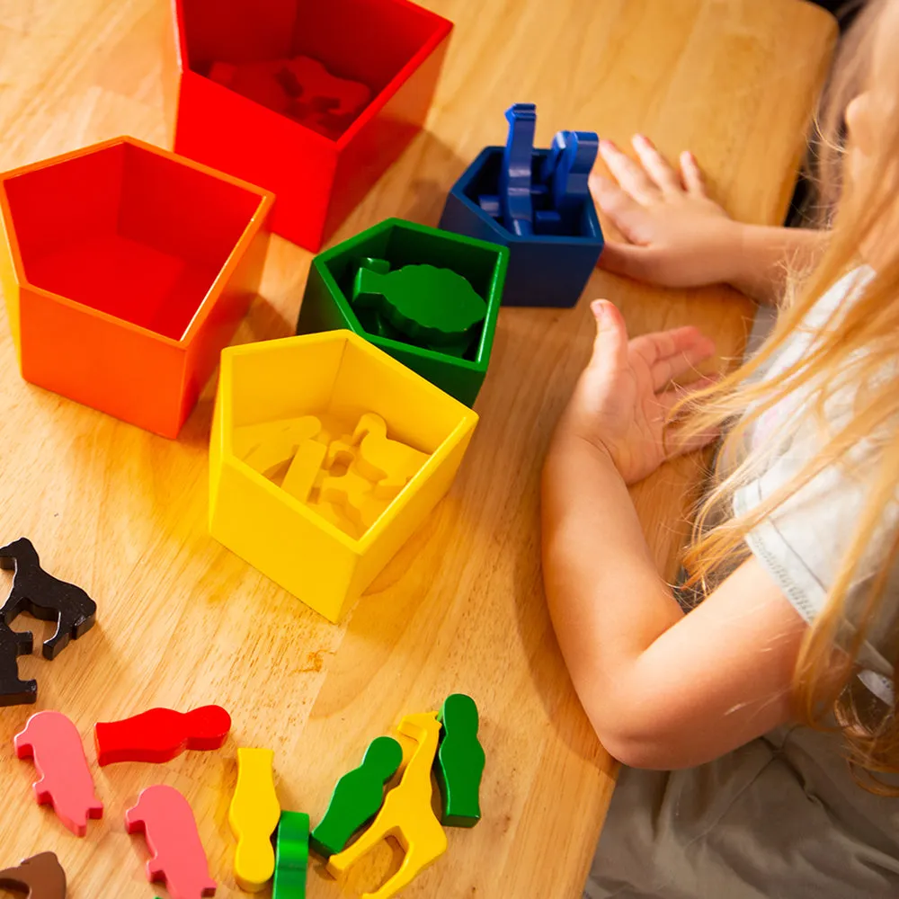 Colorful Wooden Nesting Houses & Block Figures