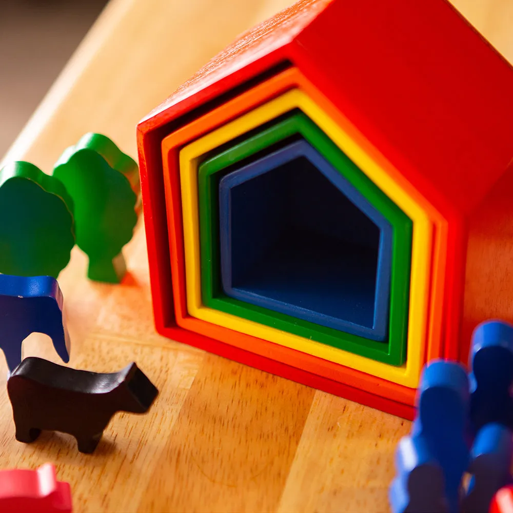 Colorful Wooden Nesting Houses & Block Figures