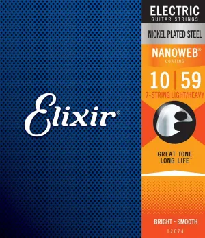 Elixir 12074 Nanoweb 7-String Electric Guitar Strings - Light-Heavy 10 - 52