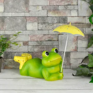 Frog With Umbrella Garden Ornament Novelty Outdoor 32cm