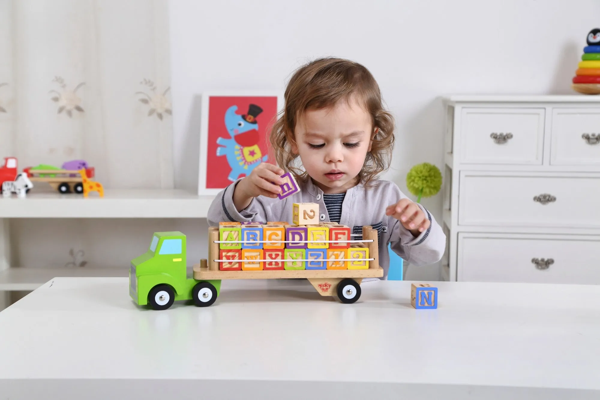 Learning toy Truck: Wooden kids alphabet and numbers toy truck