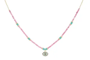 MALOCCHIO PINK TOURMALINE EVIL EYE GOLD NECKLACE