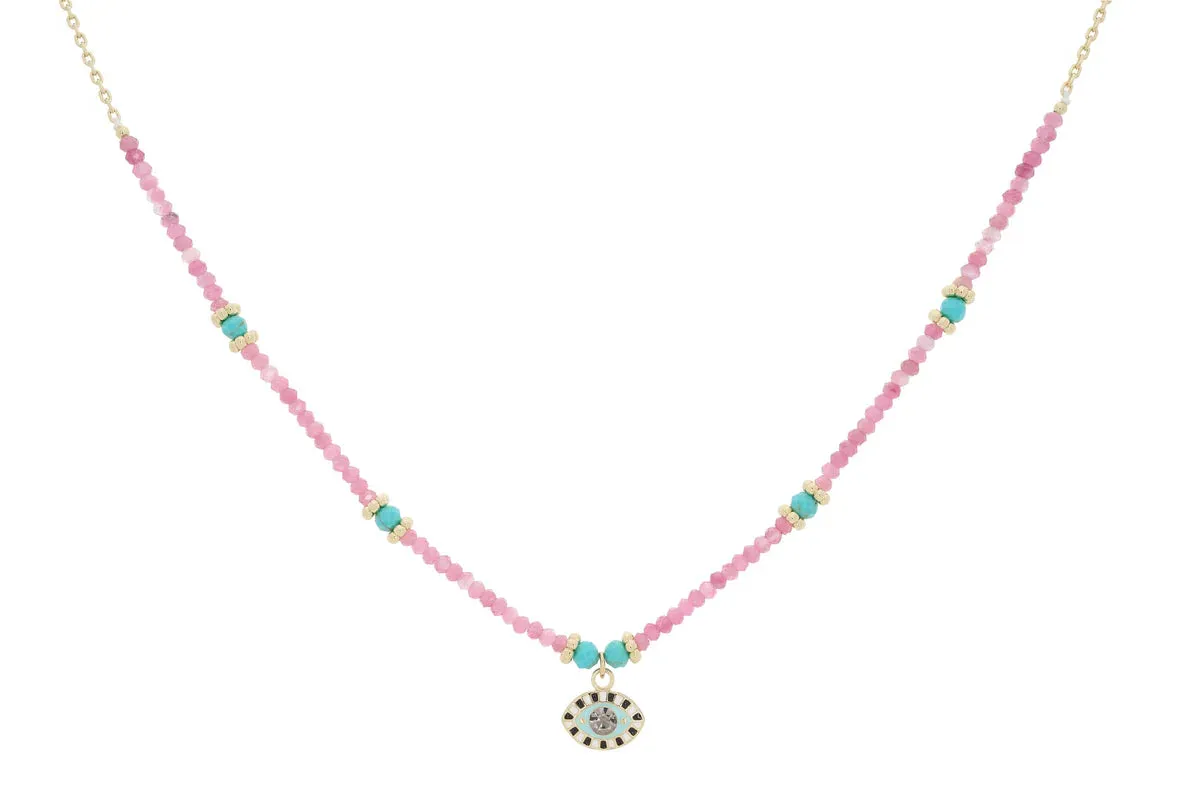 MALOCCHIO PINK TOURMALINE EVIL EYE GOLD NECKLACE