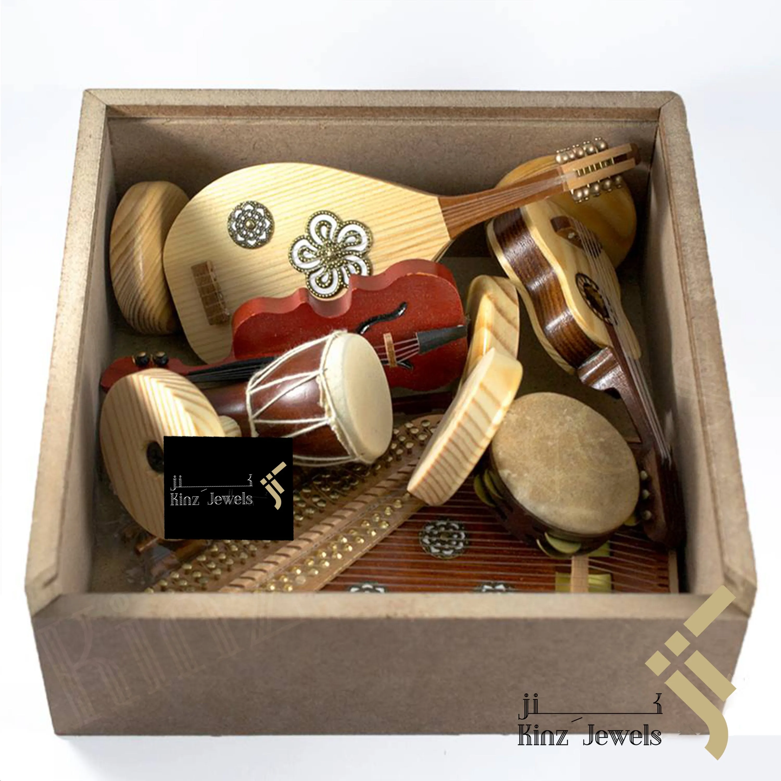 Personalized SIX Wooden Musical Instruments Set With Wooden Box