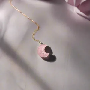 Rose Quartz Crescent Moon Gemstone Necklace – Love, Comfort, and Healing Energy