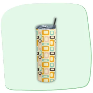 Square Doodle Tumbler Bottle with Metal Straw