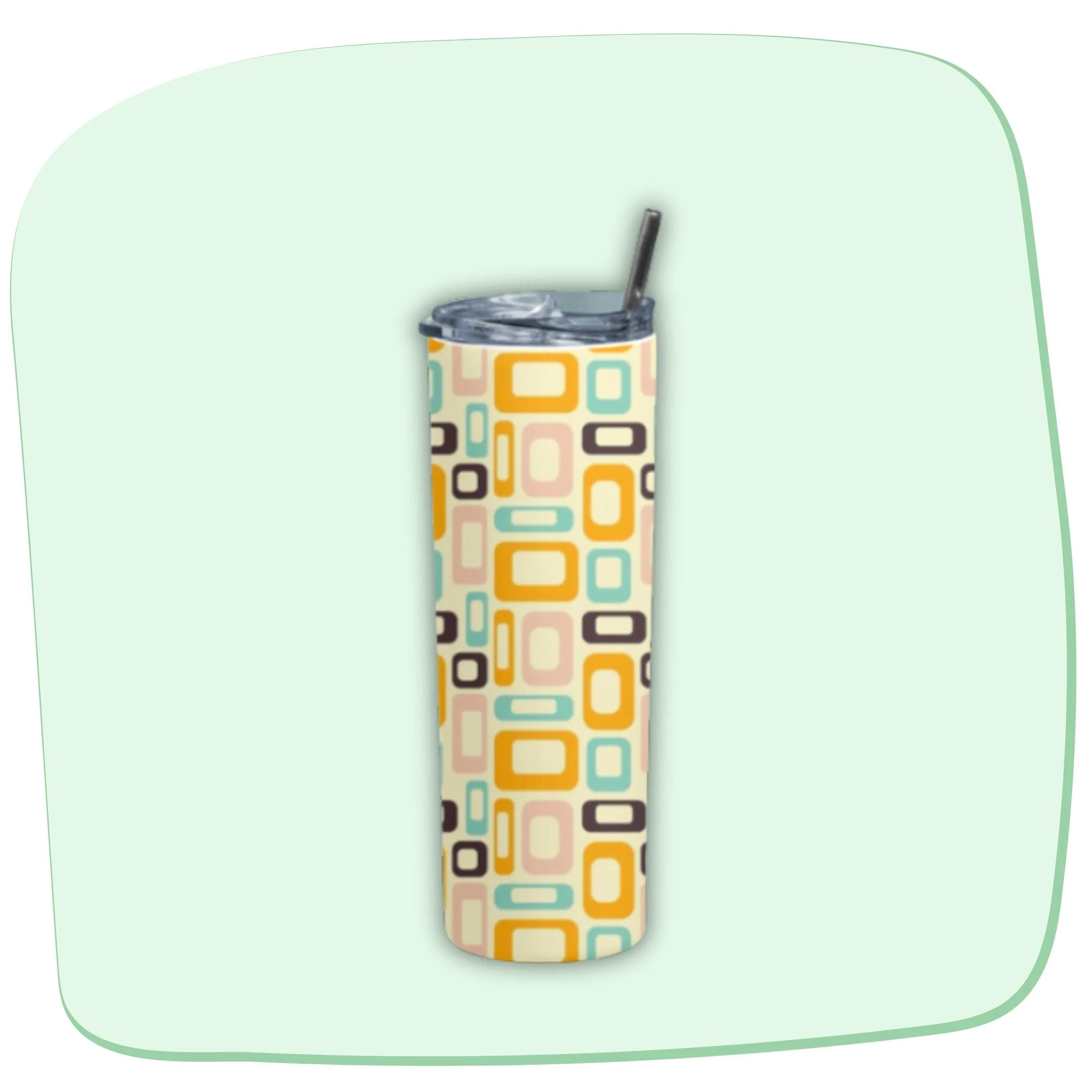 Square Doodle Tumbler Bottle with Metal Straw